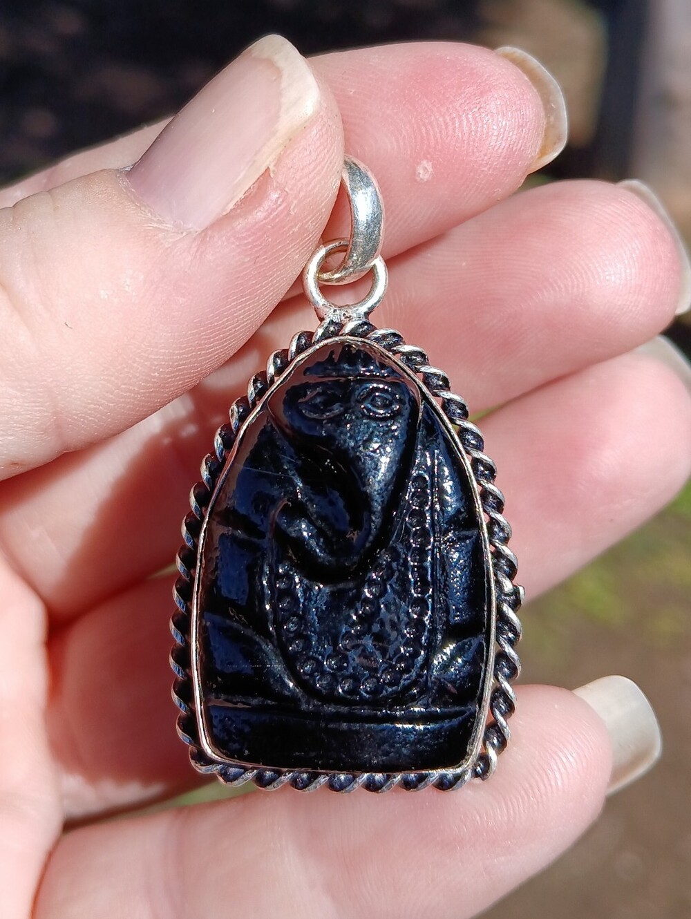 New Carved Ganesha Amulet 925 Silver Pendant.